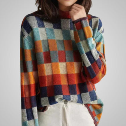 Lova Rutmönstrad Stickad Tröja