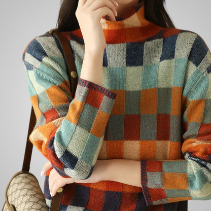 Lova Rutmönstrad Stickad Tröja