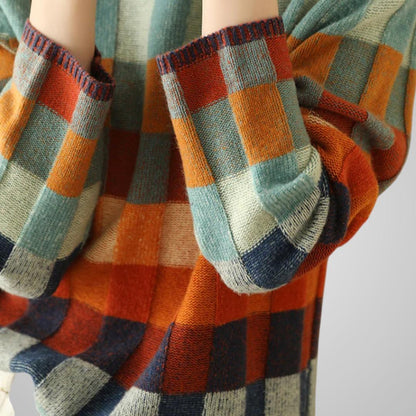 Lova Rutmönstrad Stickad Tröja